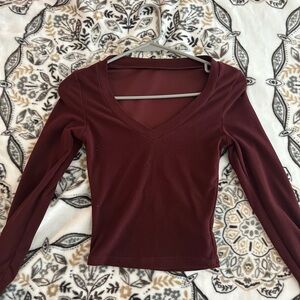 SHEIN Deep Red V-Neck Long Sleeve Top